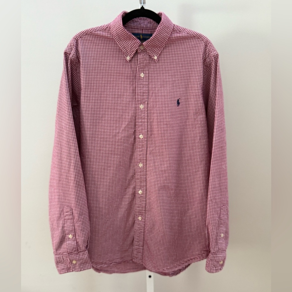 RALPH LAUREN Slim Fit Red/White Gingham Stretch Oxford Shirt SIZE XL